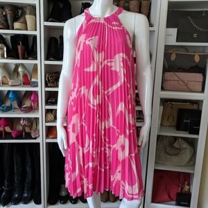 Vince Camuto Pink Accordion Pleated Halter Dress